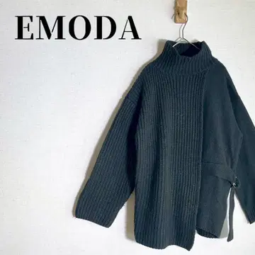 에모다 대비 벨트 샤프 니트 하이넥 긴팔 사이즈 F 블랙