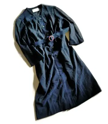 초레어 빈티지 미츠코시 쇼와 레트로 노카라 줄무늬 롱 원피스 벨트