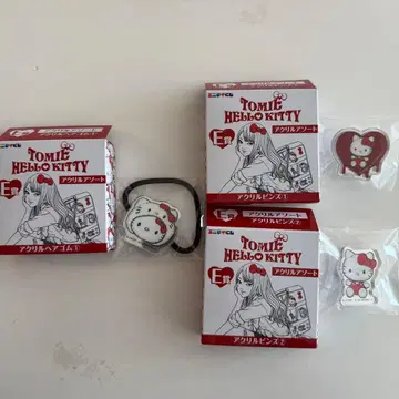 애니마이 복권 토미에 x 헬로키티 E상 아크릴 핀즈 아크릴 머리끈 세트