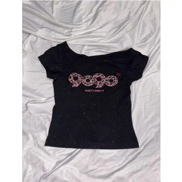 9090girl OGLogo 오프 숄더 글리터 티