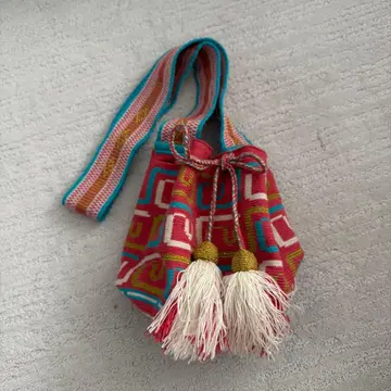 컬러풀 태슬 장식 복조리 숄더백 핸드메이드풍