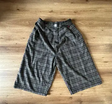 그라미치 체크 무늬 와이드 팬츠 밴딩 벨트 포함