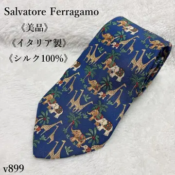 [새상품급] 살바토레 페라가모 실크 100% 동물 패턴 넥타이 이탈리아제