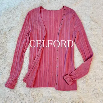 CELFORD 핑크 리브 니트 가디건 36 V넥 골드 버튼