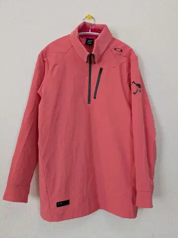 오클리 카라 부착 긴팔 셔츠 살몬 핑크 하프 지퍼 로고 자수 XL