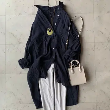 뮤닉 프렌치 린넨 빅 셔츠 오버 사이즈 루즈핏 네이비