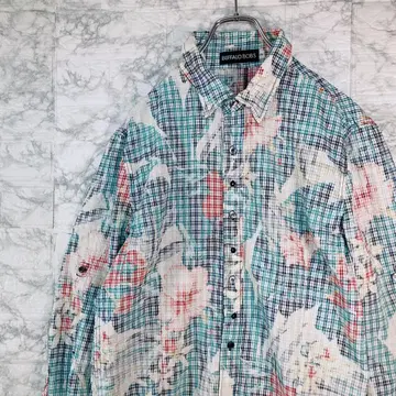 버팔로 밥스 긴팔 셔츠 롤업 꽃무늬 체크 보타니컬 로고 단추