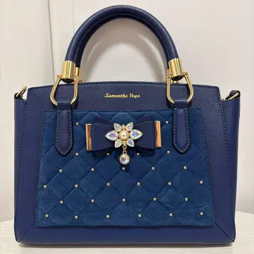 사만사베가 비쥬 리본 퀼팅 네이비 핸드백
