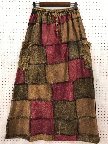 오리엔탈 에스닉 구제 의류 케미컬 워시 패치워크 롱 스커트