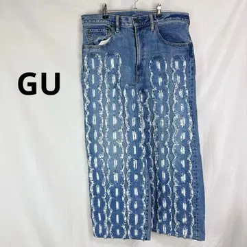 GU 배기진 데미지 데님 팬츠 [33] XL 상당 코튼