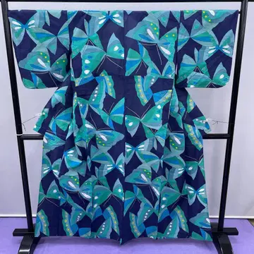 4205 유카타 여름 기모노 유카타 다크 네이비 에메랄드 그린 나비