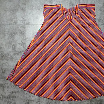 [ 일본제 ] 멀티 컬러 스트라이프 플레어 롱 원피스 빈티지