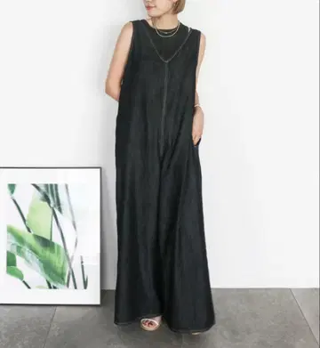 Ungrid 언그리드 백 오픈 데님 살로펫 올인원 블랙