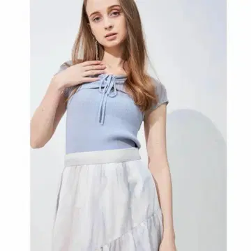 머큐리 듀오 2WAY 리본 컴팩트 리브 니트 프렌치 슬리브 F