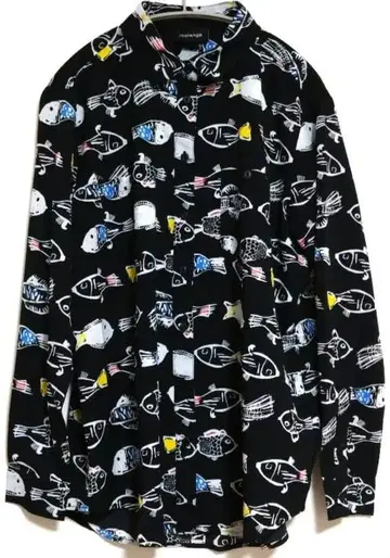 멜란쥬 물고기 패턴 셔츠 긴팔 빅