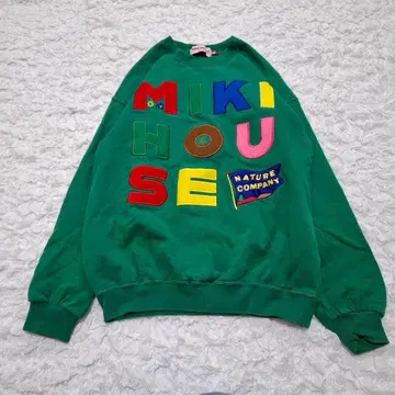 MIKI HOUSE 남성 맨투맨 그린 M 로고 빈티지