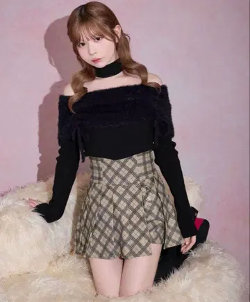 미셸 마카롱 오리지널 체크 무늬 슬림 레그 치마바지