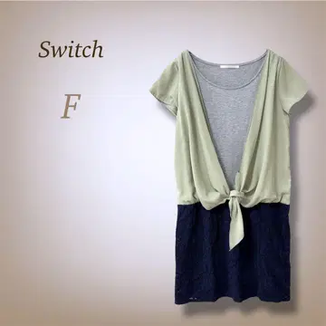 스위치 절개 원피스 레이스 도킹 리본 반팔 고급 티셔츠 F