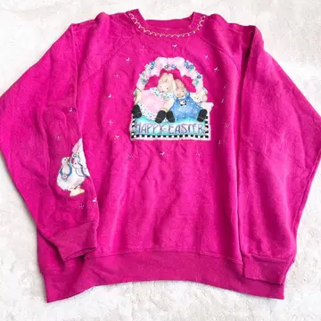 미국 빈티지 의류 헤인즈 부활절 토끼 맨투맨 핑크 L