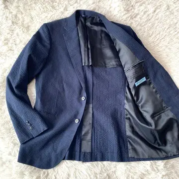 Melphenia 테일러드 자켓 네이비 시어서커