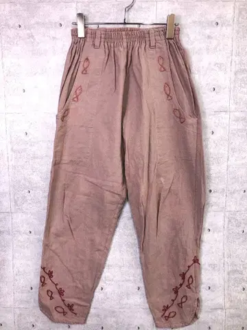 레트로 에스닉 오리엔탈 구제 의류 물고기 자수 릴랙스 캐주얼 팬츠