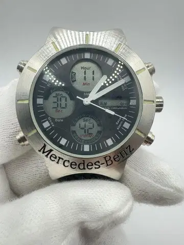 레어 벤츠 손목시계 아날로그 디지털 타이어 패턴 벨트 작동 중 레어