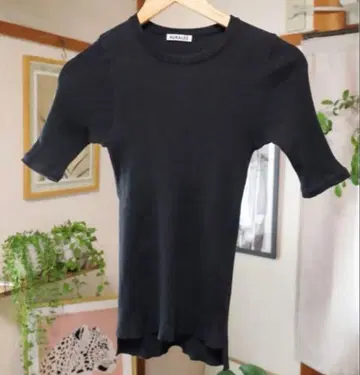 AURALEE 반팔 리브 니트 니트탑 블랙