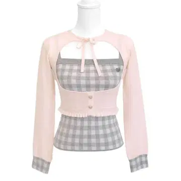 완판템 HONEYMEW 깅엄 앙상블 상의 핑크 프리 사이즈