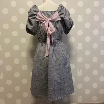 엑시즈팜 그레이 타탄 체크 등 리본 원피스