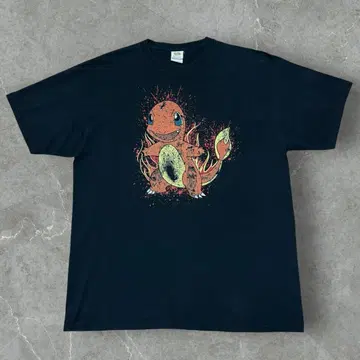 90s 00s 포켓몬 T셔츠 페이드 블랙 리자드 애니메이션