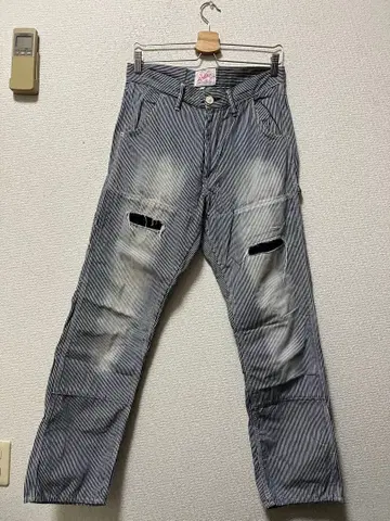 더 사파 더블니 빈티지 가공 히코리 페인터 팬츠 /M 이번 x 화이트