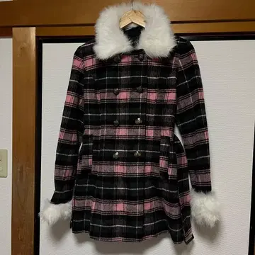 헤이세이 갸루 ecrire 퍼 plaid 나폴레옹 코트 y2k