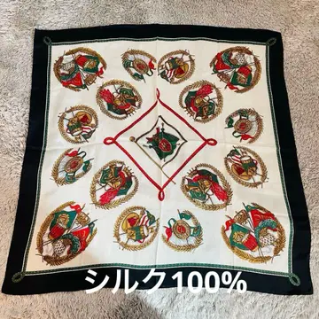 빈티지 대형 스카프 실크 100% 악기 엠블럼