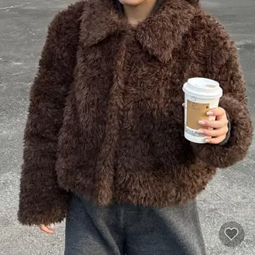 샤기 컬러 볼륨 자켓 브라운 FREE