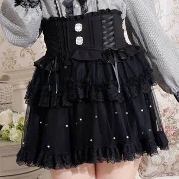 노에미 백리본 펄 튤 티어드 치마바지