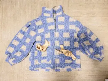 merry jenny 플리스 자켓 파랑과 화이트 체크 무늬