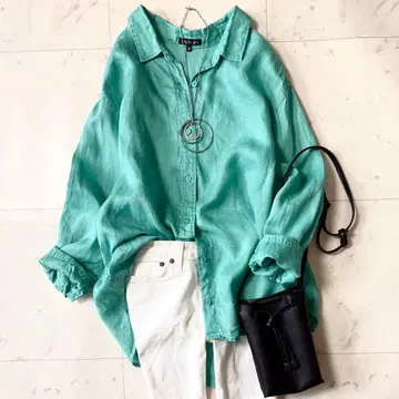 컨디션 최상 인디비 2025 워셔블 프렌치 린넨 셔츠 예쁜 색 그린