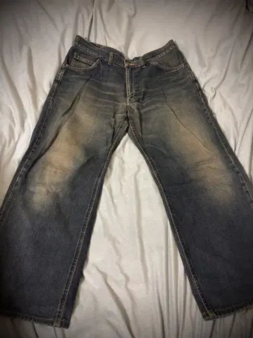 와이드 레그 데님 Lee 일본제 배기 데님 빈티지 가공 34 x 35