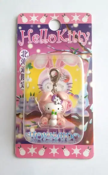 헬로키티 고토치 참 마스코트 홋카이도 한정 눈 토끼 핑크