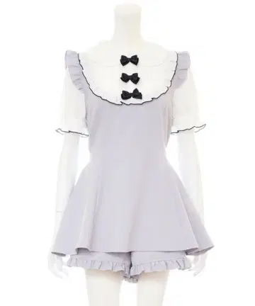 시크릿허니 리본 프릴 레이어드 스타일 반팔 셋업