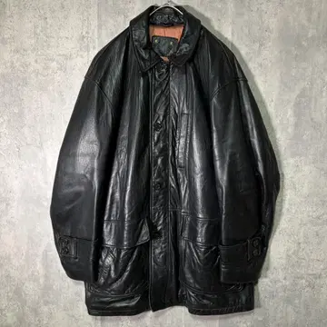 최고급 양가죽 레더 카 코트 블랙 충전솜 어깨 패드 없음