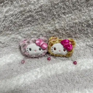 헬로키티 갸루곰 레오파드 무늬 헤어 클립 키티 2종 세트