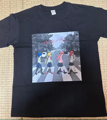 애니메이션 캐릭터 프린트 T셔츠 블랙 봇치 더 록 L 사이즈