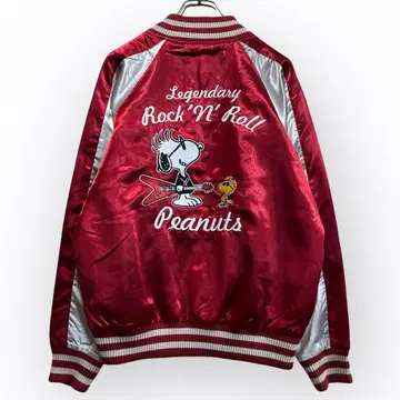 PEANUTS 스누피 스카잔 ROCK 기타 자수 블루종 빨간색