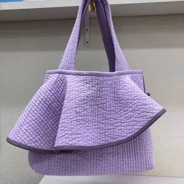 한국 누비 원단 아지메 프릴 토트백 바이올렛 안감 없음 핸드메이드
