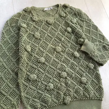 카네코 이사오 민트색 시스루 짜임 꽃 모티브 스웨터