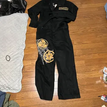 일본풍 자수 점프수트 블랙