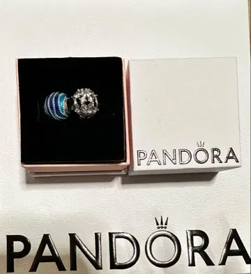PANDORA 파랑과 화이트 스트라이프 비즈 참