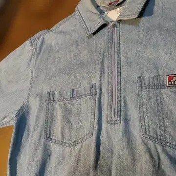 BEN DAVIS 반팔 하프 지퍼 워크 셔츠 데님 셔츠