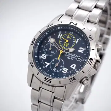 70 작동 SEIKO 크로노그래프 남성용 시계 실버 네이비 데이트